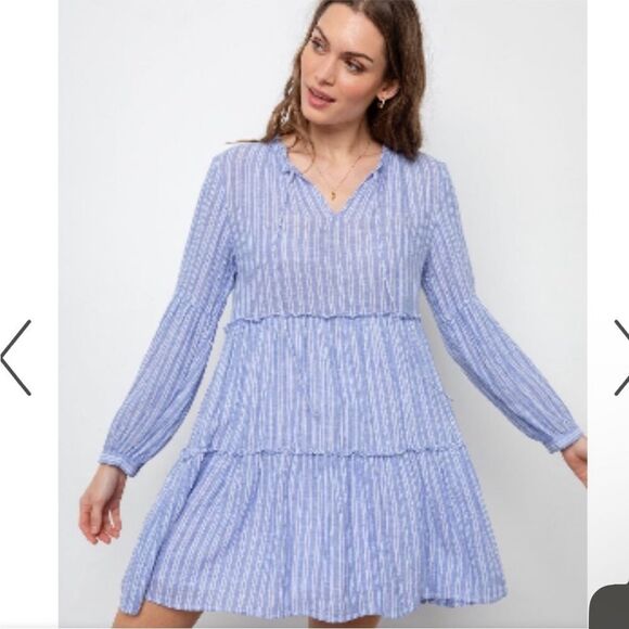 RAILS | Everly Tiered Long Sleeve Tie Dress Ludlow Stripe Women’s Size Small - Picture 11 of 11